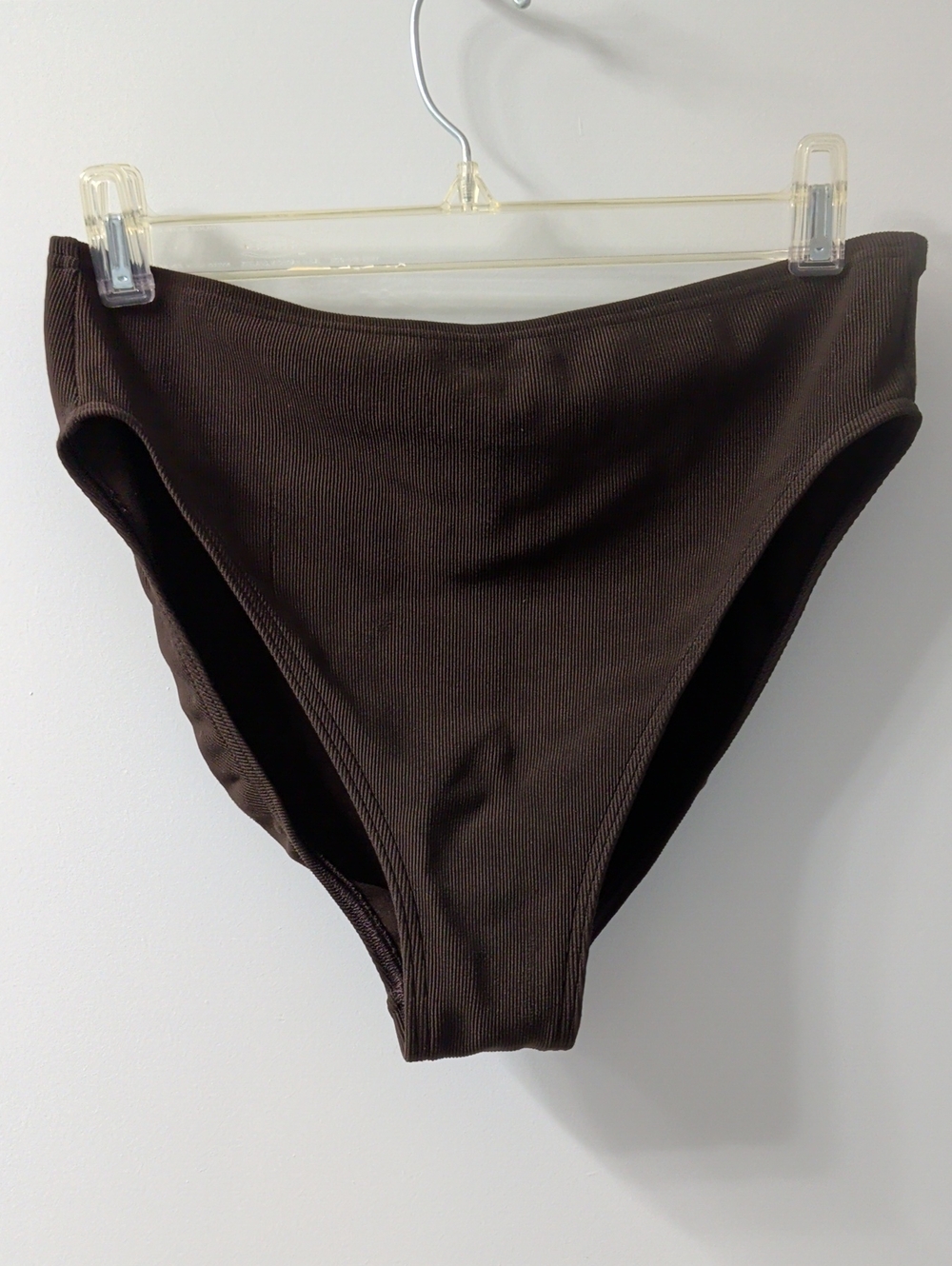 Ribbed knit High-Cut Bikini Bottom - Chocolate Brown